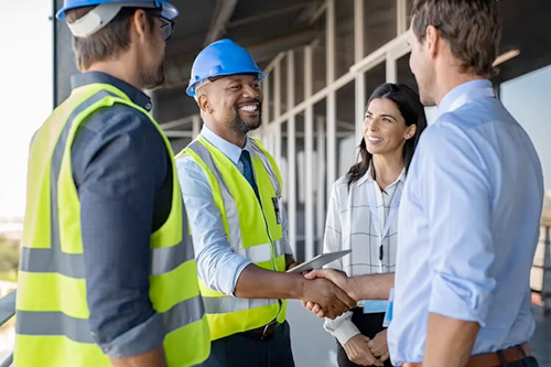 Construction team working together